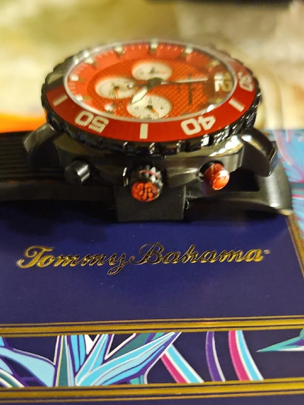 Tommy Bahama Black and Red Men's Quartz Chronograph Atlantis Sports Watch.